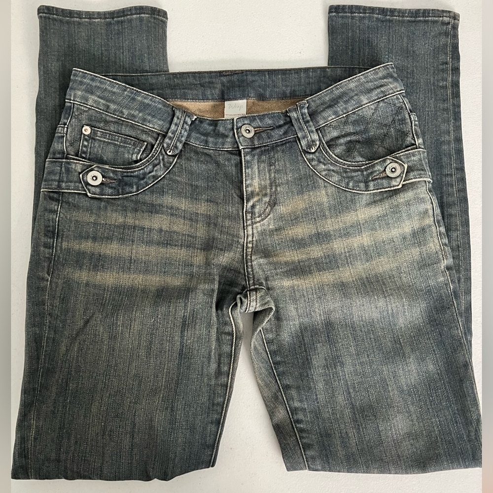 Wrap London Funky Denim Jeans with Light Tan at Top, Size 6